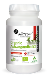 Aliness Organic Ashwagandha 5% KSM-66 200mg x 100 kaps. VEGE