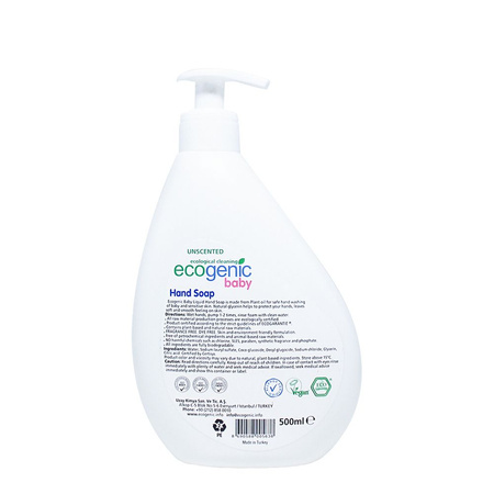 Ecogenic Baby, Mydło do rąk w płynie dla dzieci z pompką, bezzapachowe, 500 ml