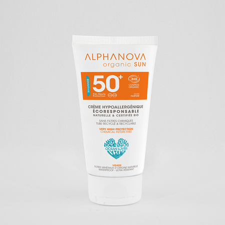 Alphanova Sun Bio, Krem przeciwsłoneczny, hipoalergiczny, wodoodporny, filtr SPF50, 50g