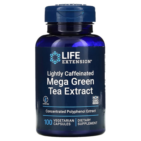 LIFE EXTENSION Lightly Caffeinated Mega Green Tea Extract - Zielona Herbata ekstrakt 725 mg (100 kaps.)
