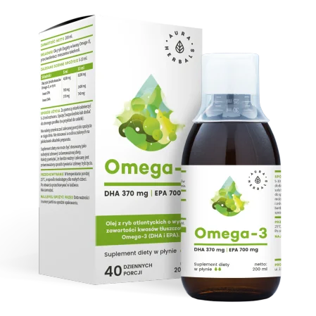 Aura Herbals Omega-3 kwasy tłuszczowe DHA 370 mg i EPA 700 mg w płynie 200 ml