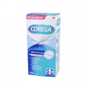 Corega Tabs Bio Formula tabletki do czyszczenia protez zębowych z systemem czyszczącym 4w1 136 tabletek