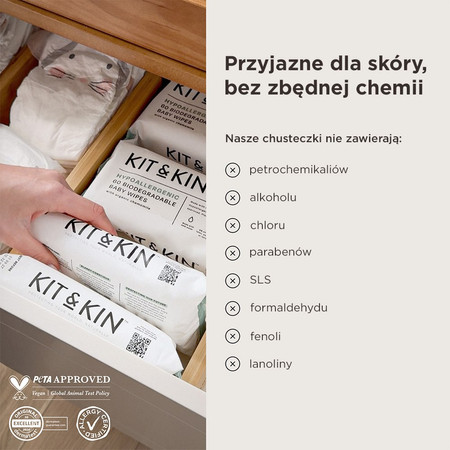 Kit & Kin, Chusteczki nawilżane dla dzieci, 60 szt.