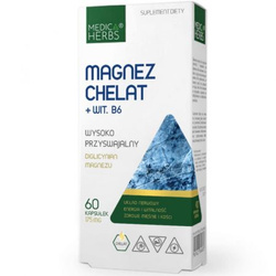 Medica Herbs Magnez Chelat + Witamina B wsparcie dla energii, odporności 60 kaps.