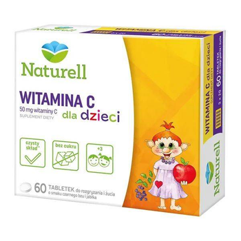 Naturell witamina C dla dzieci o smaku czarnego bzu i jabłka 60 tabletek do rozgryzania i żucia