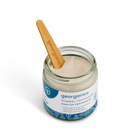 Georganics, Mineralna pasta do zębów w słoiku, bez fluoru, do codziennej pielęgnacji, smak mięty pieprzowej, 60 ml
