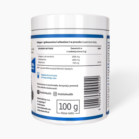 Noble Health Kolagen + glukozamina i witamina C − 100 g