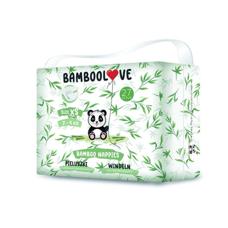 BAMBOOLOVE, Pieluszki jednorazowe rozmiar XS, (2-4 kg), 27 szt