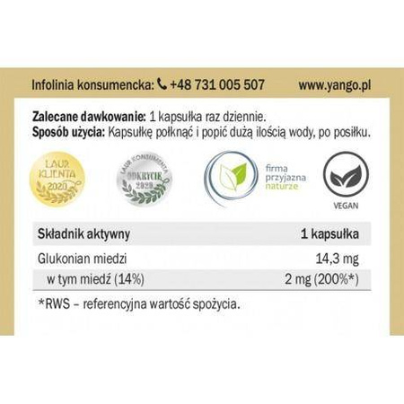 Yango Miedź organiczna Cu wsparcie sprawności mózgu 90 kaps.