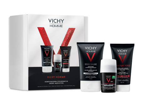 Vichy Homme Zestaw Pielęgnacyjny dla Mężczyzn - Balsam po Goleniu, 75ml + Krem do Twarzy, 50ml + Antyperspirant, 50ml