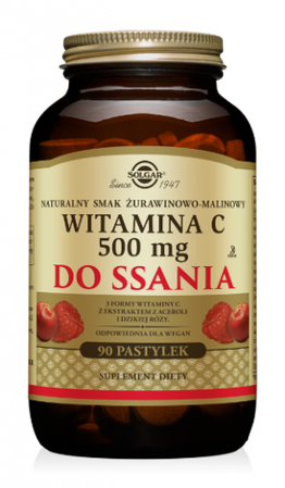 Solgar Witamina C 500 mg do ssania 90 past. żurawinowo malinowa