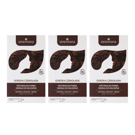 Zestaw: 3x Orientana - Naturalna farba do włosów długich. Bio Henna Gorzka czekolada - 100 g