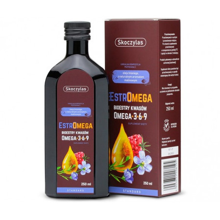 Skoczylas EstrOmega standard kwasy Omega 3-6-9 + Witamina E 250 ML smak malina