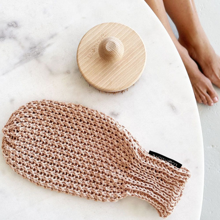 Lullalove, Rękawica do peelingu i masażu - len, różowe złoto