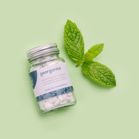 Georganics, Naturalne tabletki do płukania jamy ustnej, do codziennej pielęgnacji, smak mięty pieprzowej, 180 tabletek