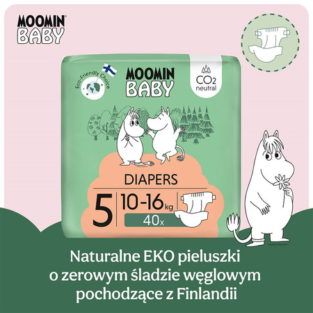 MOOMIN Baby, Pieluszki 5 MAXI 10-16 kg, 40 szt. EKO