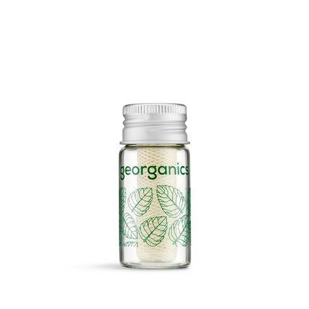 Georganics, Naturalna nić dentystyczna w szklanym opakowaniu Zero Waste, do codziennej pielęgnacji, smak zielonej mięty, 50 m