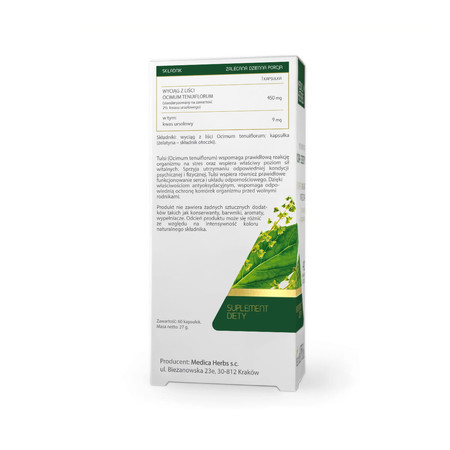 Medica Herbs Tulsi Święta Bazylia 450mg wspomaga prawidłową reakcję organizmu na stres60 kaps.