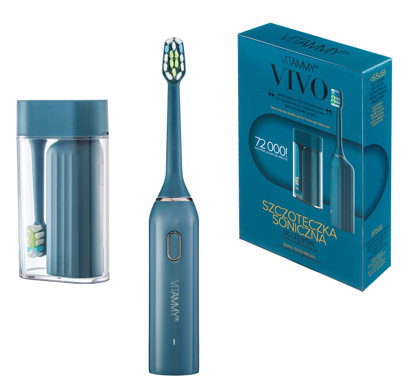 Звуковая зубная щётка Vitammy Vivo, с футляром, тёмно-синяя