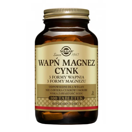 Solgar Wapń Magnez+Cynk 100 tabl. vege