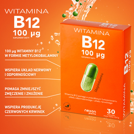 Nexon Witamina B12 100μg wspiera prawidłowe funkcjonowanie organizmu 30 kaps.