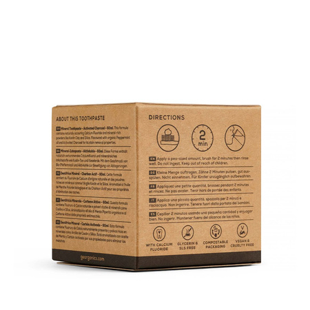 Georganics, Naturalna pasta do zębów w słoiku, do codziennej pielęgnacji, z fluorem i aktywnym węglem, 60 ml
