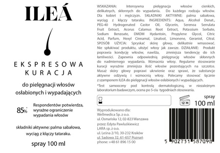 ILEA Ekspresowa kuracja do włosów osłabionych i wypadających 100ml