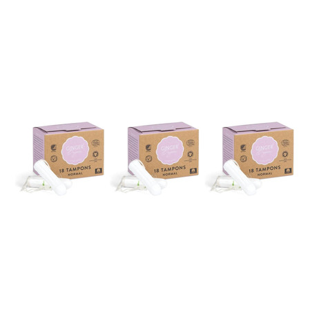 Zestaw: 3x Ginger Organic tampony bez aplikatora normal 18 sztuk