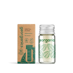 Georganics, Naturalna nić dentystyczna w szklanym opakowaniu Zero Waste, do codziennej pielęgnacji, smak zielonej mięty, 50 m