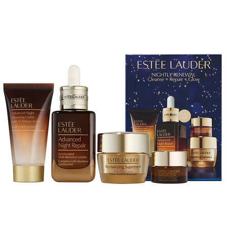 Nightly Renewal zestaw żel oczyszczający do twarzy na noc 30ml + serum naprawcze 50ml + rewitalizujący krem do twarzy 15ml + krem pod oczy 5ml