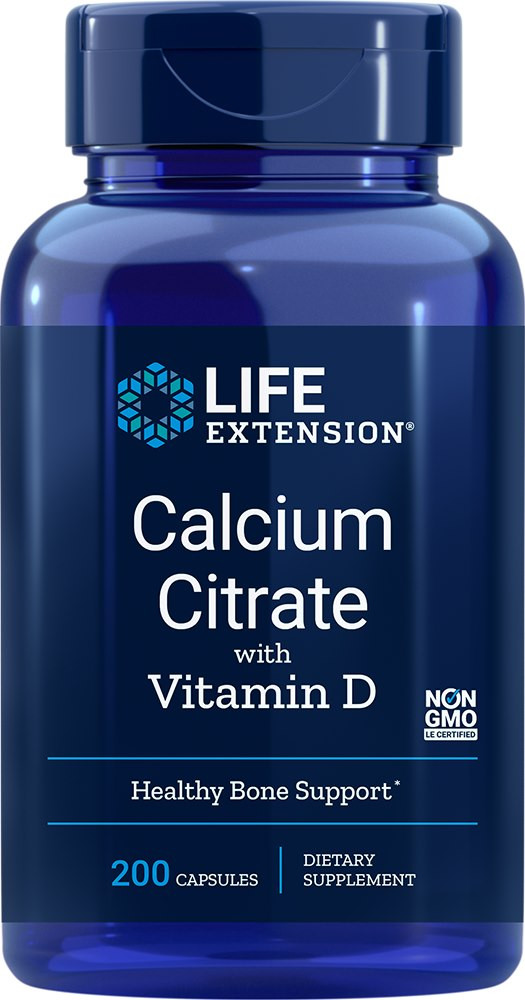 Кальций Life Extension, цитрат кальция с витамином D3, 200 капсул