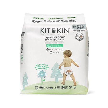 Kit & Kin, Pieluchomajtki Nappy Pants 6 XL (12-17 kg), Jeżyk/Szop, 18 szt.