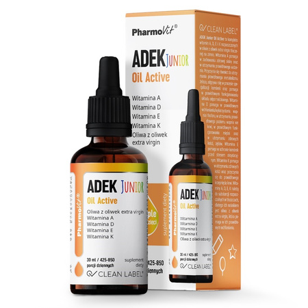 WITAMINA ADEK JUNIOR DLA DZIECI W KROPLACH (300 mcg + 10 mcg + 4 mg + 20 mcg) 30 ml - PHARMOVIT (CLEAN LABEL)