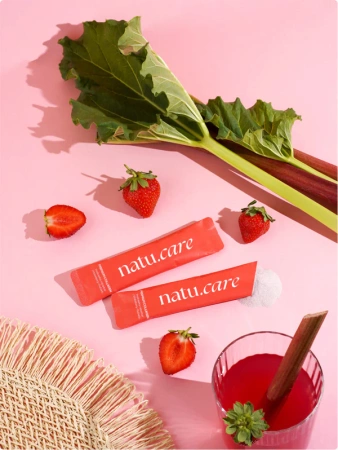 Natu Care Premium Kolagen na skórę, włosy i paznokcie 5000 mg smak truskawka - rabarbar