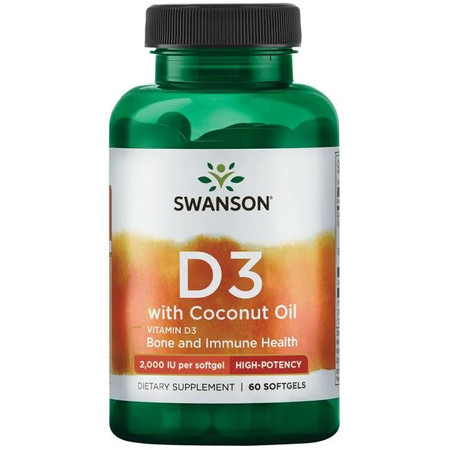 Swanson Witamina D3 2000 IU Z Olejem Kokosowym 60