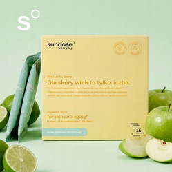 Sundose Everyday FOR SKIN ANTI-AGING Kolagen rybi, kwas hialuronowy i witamina C w saszetkach smak jabłkowo-limonkowy 30 szt
