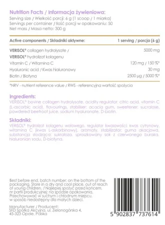 ALLNUTRITION Alldeynn Collarose Kolagen Peptydy Verisol + Witamina C + Biotyna 300 g smak malina - poziomka
