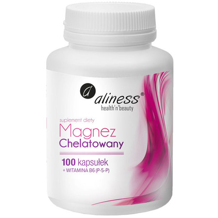 Aliness Magnez Chelatowany 720mg + Witamina B6 (P-5-P) na wsparcie zmęczenia 100 kaps.