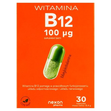 Nexon Witamina B12 100μg wspiera prawidłowe funkcjonowanie organizmu 30 kaps.
