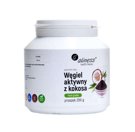 Aliness Węgiel aktywny z kokosa "FOOD GRADE" proszek 200 g