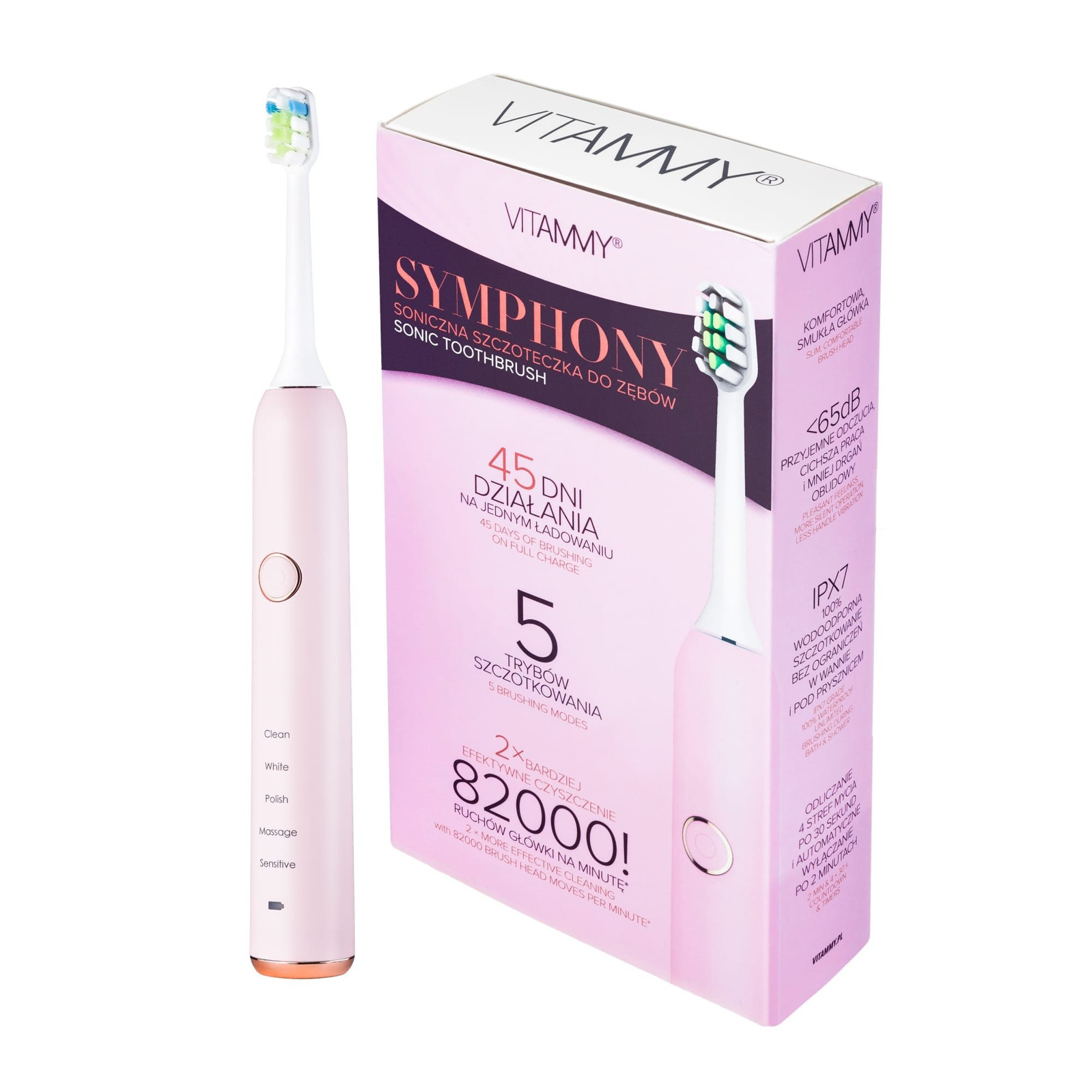 Звуковая зубная щётка Vitammy Symphony Pink, 5 режимов, розовая