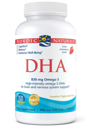Nordic Naturals DHA Omega-3 Oil kwasy tłuszczowe EPA i DHA 180 kaps. smak truskawka