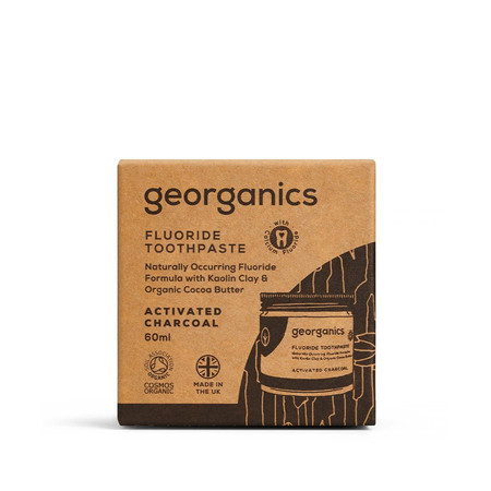 Georganics, Naturalna pasta do zębów w słoiku, do codziennej pielęgnacji, z fluorem i aktywnym węglem, 60 ml