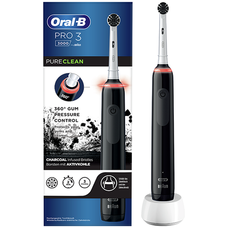 ORAL-B BRAUN SZCZOTECZKA ELEKTRYCZNA PRO3 3000 BLACK D505.513.3 (1x rączka, 1x koń.PuerClean, ładowarka)