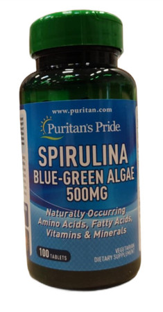 Puritan's Pride Spirulina Blue-Green Algae 500 mg naturalne wsparcie organizmu 100 tabl.