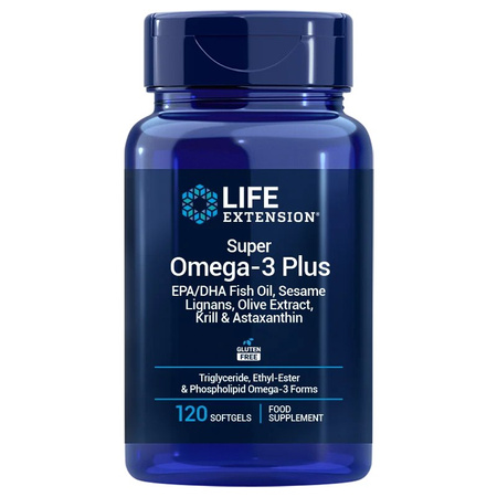 LIFE EXTENSION Super Omega-3 Plus EPA/DHA z Lignanami Sezamowymi, Ekstraktem z Oliwek, Olejem z Kryla i Astaksantyną EU (120 kaps.)