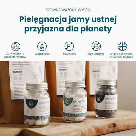 Georganics, Naturalne tabletki do mycia zębów, do codziennej pielęgnacji, smak mięty pieprzowej, 120 tabletek