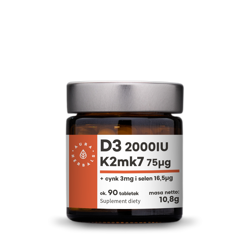 Aura Herbals − Witamina D3 (2000IU) + K2mk7 + cynk + selen − 90 tabl.