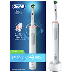 ORAL-B BRAUN SZCZOTECZKA ELEKTRYCZNA PRO3 3000 WHITE D505.513.3 (1x rączka, 1x koń.CA, ładowarka)