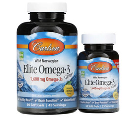 Carlson Labs Elite Omega 3 1600mg  90 + 30 kaps. smak cytryna
